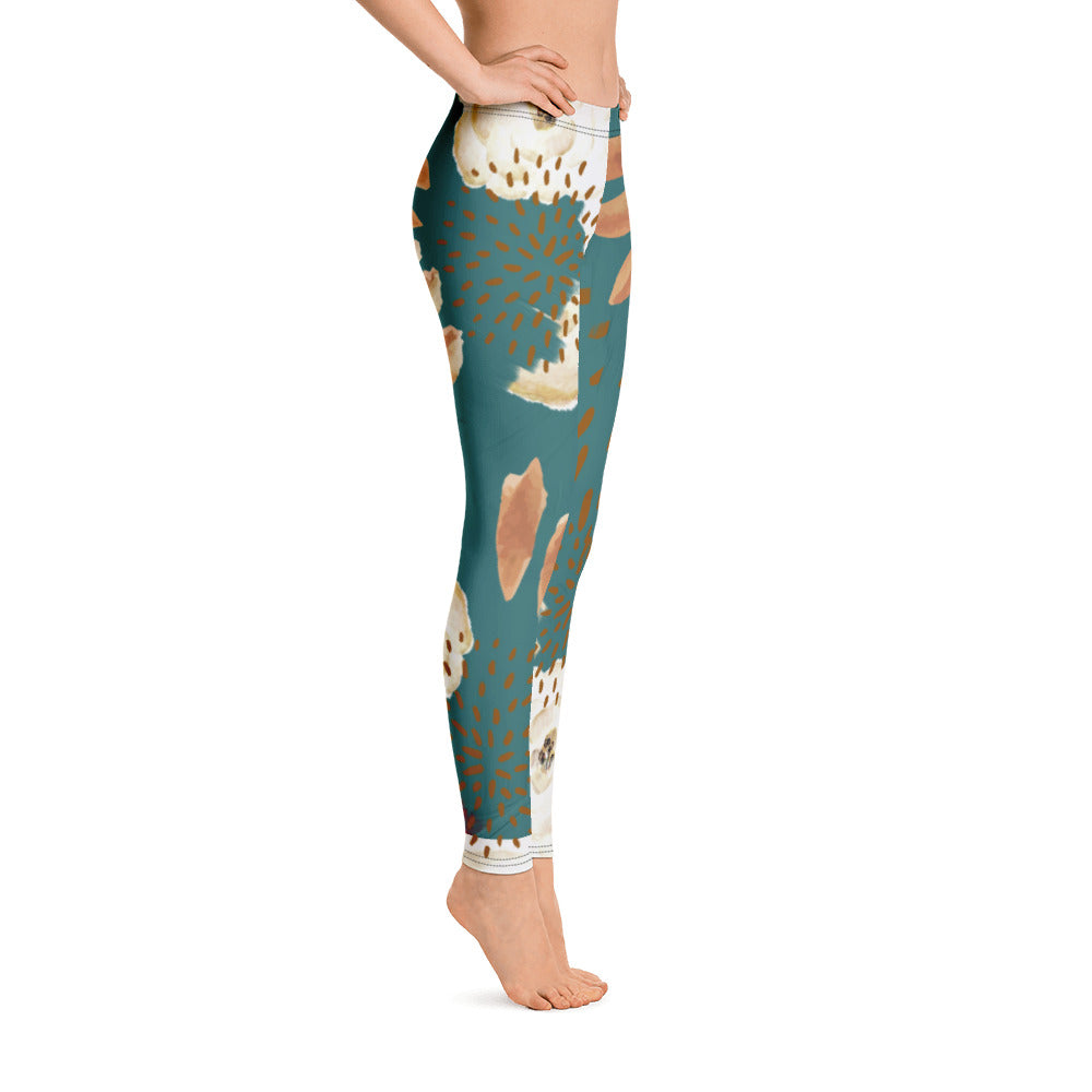 Dark Floral Leggings Burgandy Mustard Turquoise