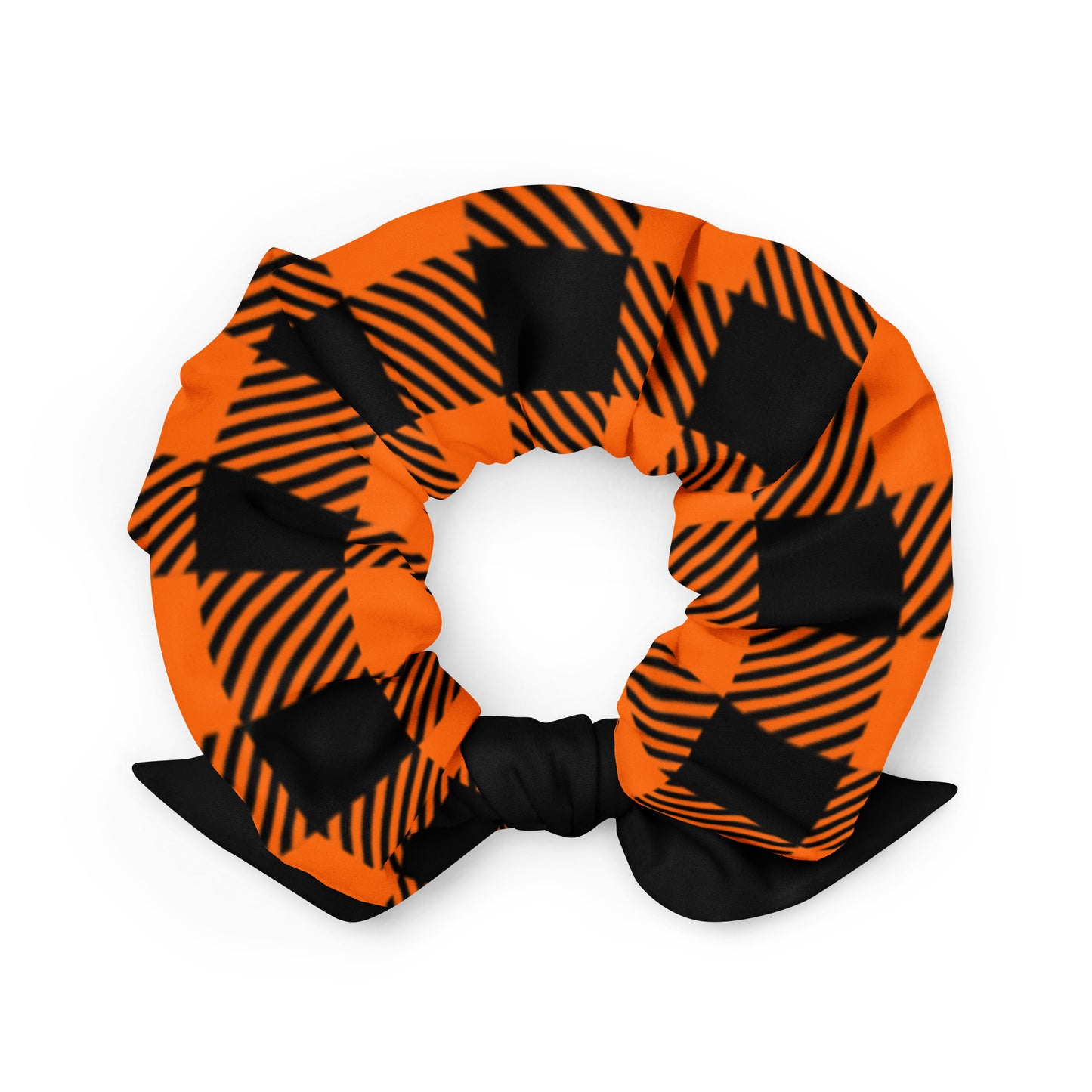 Orange and Black Gingham Hair Scrunchie