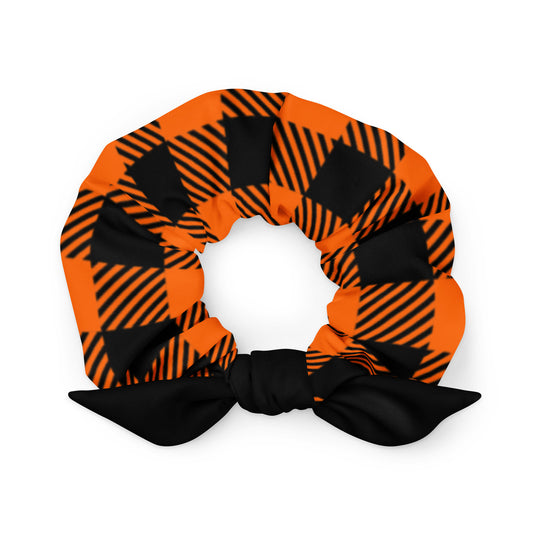 Orange and Black Gingham Hair Scrunchie