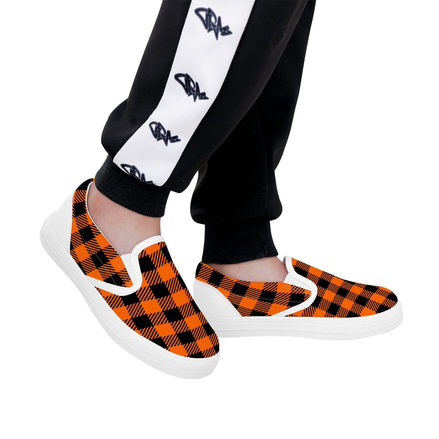 Orange and Black Gingham SlipOn Shoes Youth