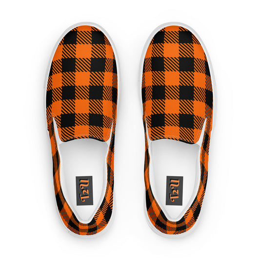 Orange and Black Gingham Women’s slip-on canvas shoes