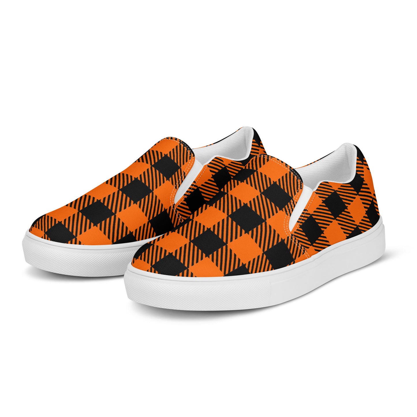 Orange and Black Gingham Women’s slip-on canvas shoes