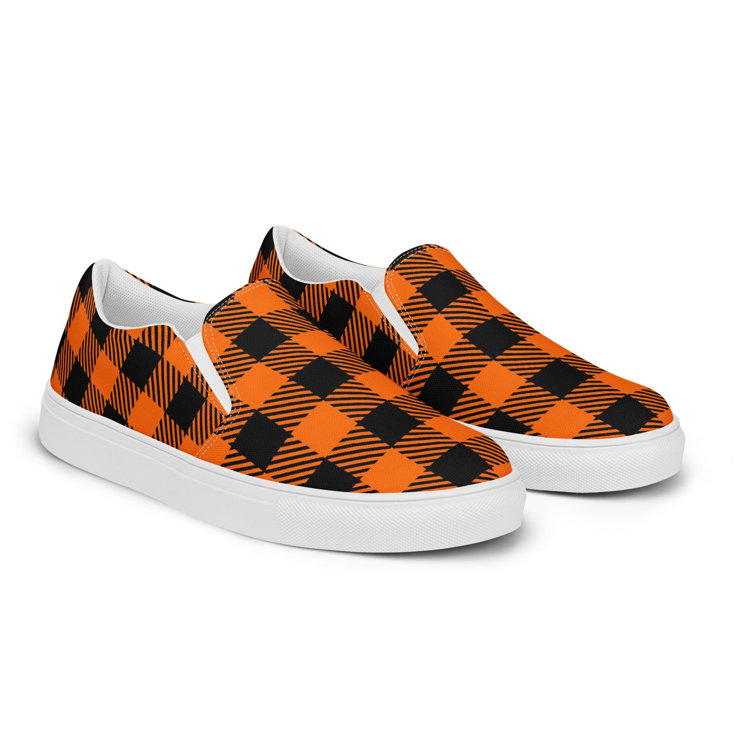 Orange and Black Gingham Women’s slip-on canvas shoes